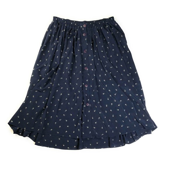 Vintage Counterparts White Black and Blue Print Midi Skirt